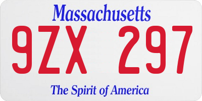 MA license plate 9ZX297