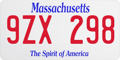 MA license plate 9ZX298