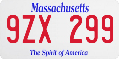 MA license plate 9ZX299