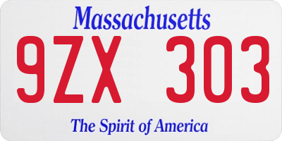 MA license plate 9ZX303