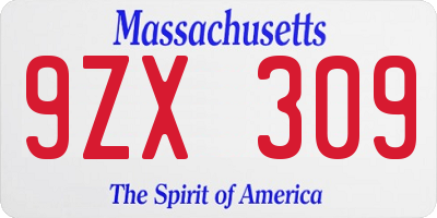 MA license plate 9ZX309