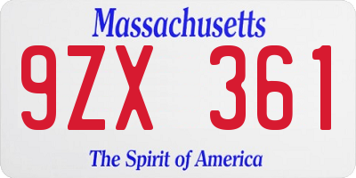 MA license plate 9ZX361