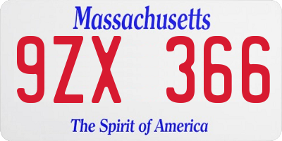 MA license plate 9ZX366