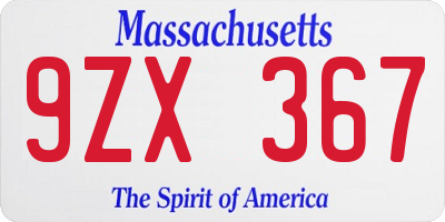 MA license plate 9ZX367
