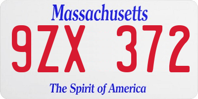 MA license plate 9ZX372