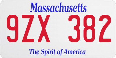 MA license plate 9ZX382