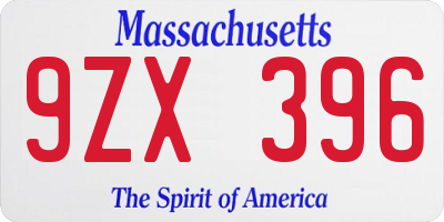 MA license plate 9ZX396
