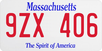 MA license plate 9ZX406