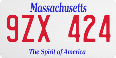 MA license plate 9ZX424