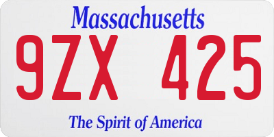 MA license plate 9ZX425