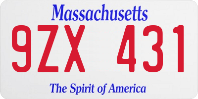 MA license plate 9ZX431