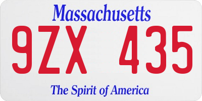 MA license plate 9ZX435