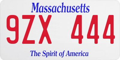 MA license plate 9ZX444