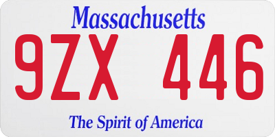 MA license plate 9ZX446