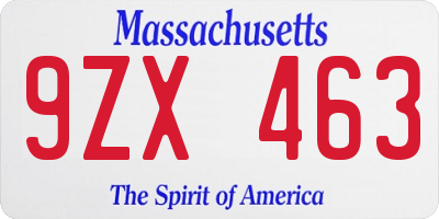 MA license plate 9ZX463