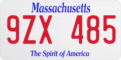 MA license plate 9ZX485