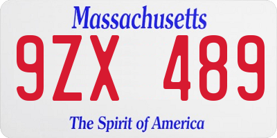 MA license plate 9ZX489