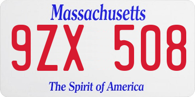 MA license plate 9ZX508