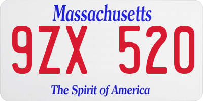MA license plate 9ZX520