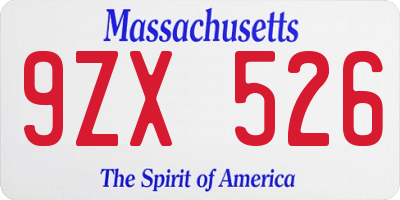 MA license plate 9ZX526