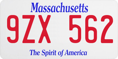 MA license plate 9ZX562