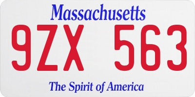 MA license plate 9ZX563