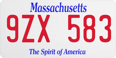 MA license plate 9ZX583