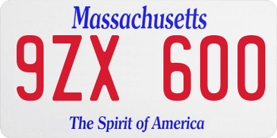 MA license plate 9ZX600