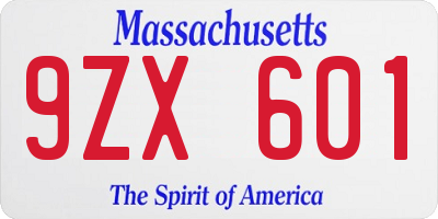 MA license plate 9ZX601