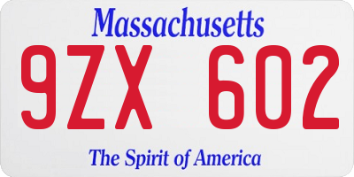 MA license plate 9ZX602