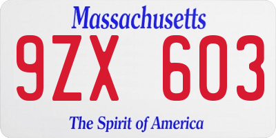 MA license plate 9ZX603