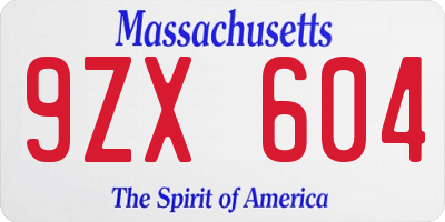 MA license plate 9ZX604