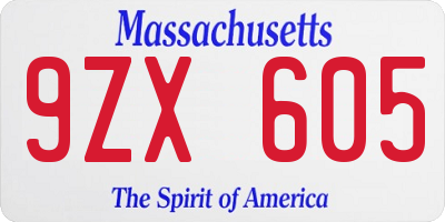 MA license plate 9ZX605