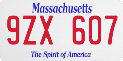 MA license plate 9ZX607