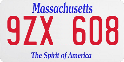 MA license plate 9ZX608