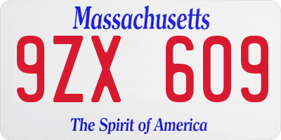 MA license plate 9ZX609