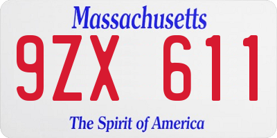 MA license plate 9ZX611