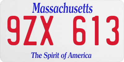 MA license plate 9ZX613