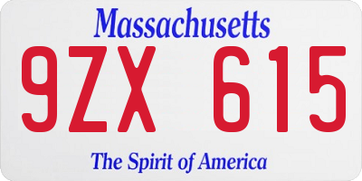 MA license plate 9ZX615