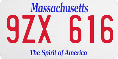 MA license plate 9ZX616