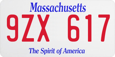 MA license plate 9ZX617