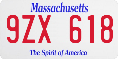 MA license plate 9ZX618