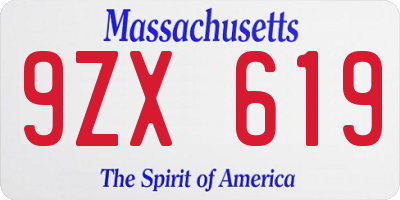 MA license plate 9ZX619