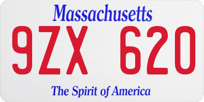 MA license plate 9ZX620