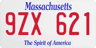 MA license plate 9ZX621