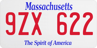 MA license plate 9ZX622