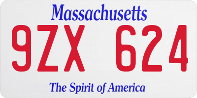 MA license plate 9ZX624