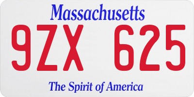 MA license plate 9ZX625