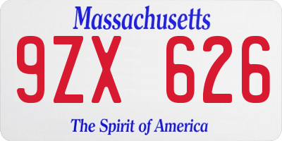 MA license plate 9ZX626