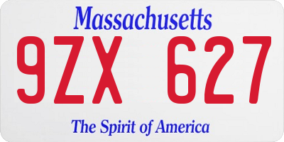 MA license plate 9ZX627